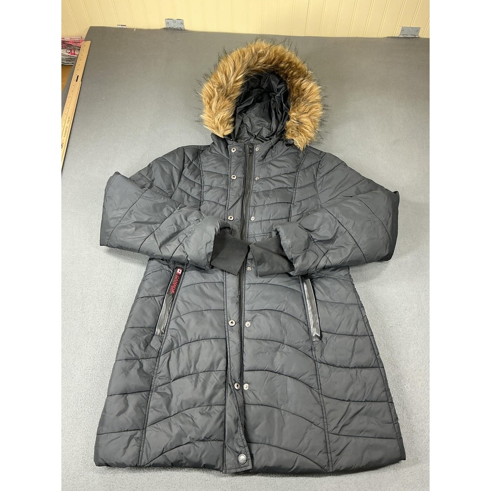 Canada Weathergear Coat Womens Medium Black Hooded Faux Fur Long Puffer Parka